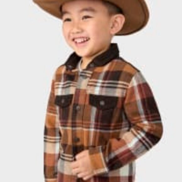 Gymboree Toddler Boy Montana Mt Plaid Flannel Shacket Orange Brown 18-24M NWT - Picture 8 of 8